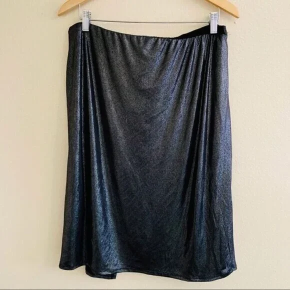 Leith Womens Plus Sz 1X Pencil Satin Midi Skirt Front Ruched Knot Metallic - Picture 3 of 6